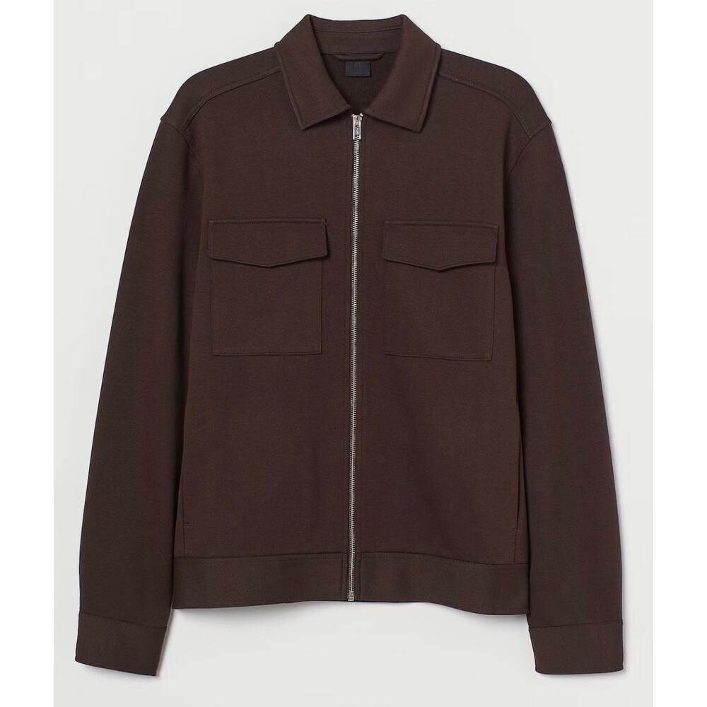 H&M Full Zip Shaket‎ Shirt Jacket Brown Jersey size Small